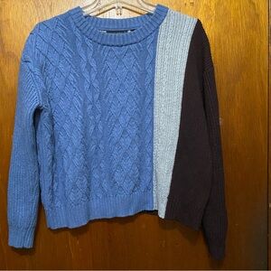 Banana Republic Colorblock Cable Knit Wool Blend Sweater Blue Brown Large